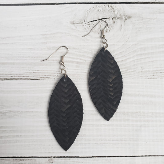 Black Braided Leather Petal Earrings