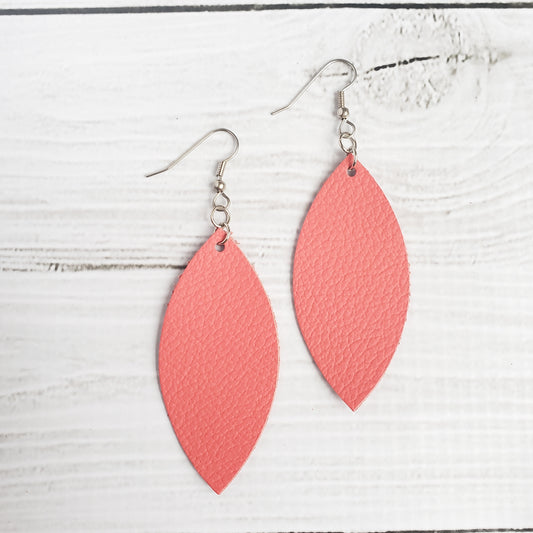 Coral Leather Petal Earrings