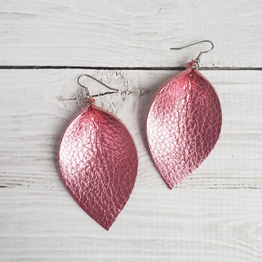 Party Pink Leather Leaf Earrings