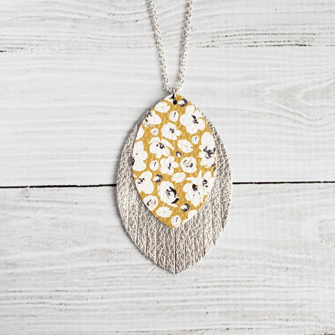 Mustard Poppies and Silver Fringe Necklace