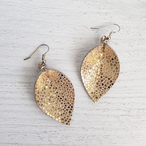 Mini Gold Stingray Leaf Earrings