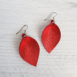 Mini Red Leaf Earrings