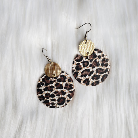Chocolate Cheetah Print Semi Circle Leather Earrings