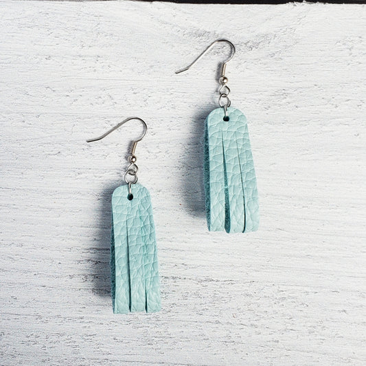 Iconic Blue Mini Sliced Leather Earrings