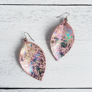 Pink Rainbow Mermaid Leather Leaf Earrings