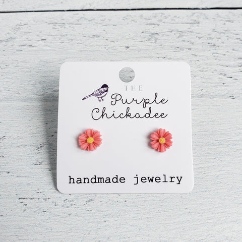 Mini Coral Daisy Acrylic Earrings - Titanium Hypoallergenic