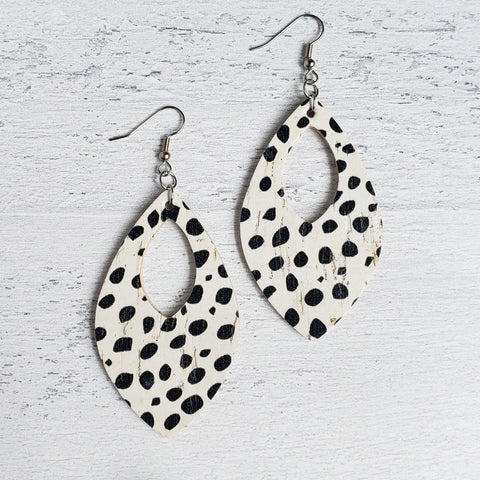 Dalmatian Leather Open Teardrop Earrings