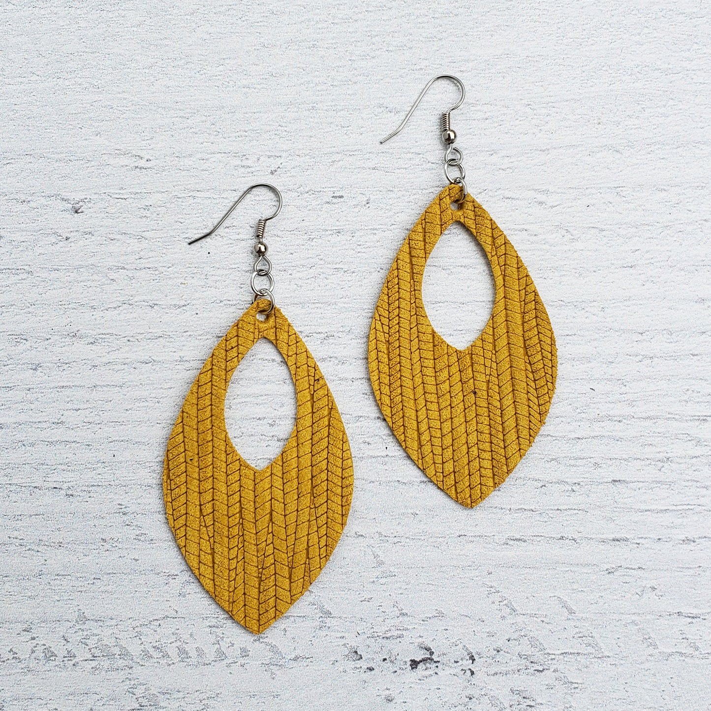 Golden Yellow Leather Open Teardrop Earrings