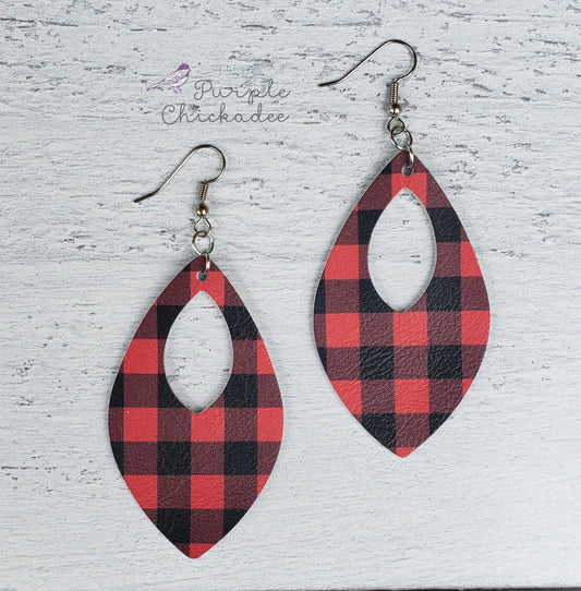 Buffalo Plaid Leather Open Teardrop Earrings