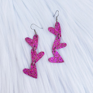 Pink Holographic Leopard Dainty Heart Leather Earrings