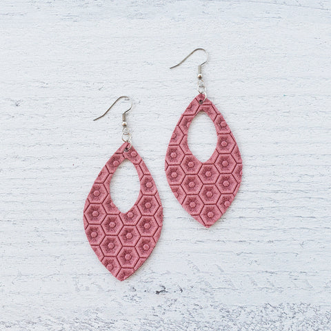 Watermelon Honeycomb Leather Open Teardrop Earrings