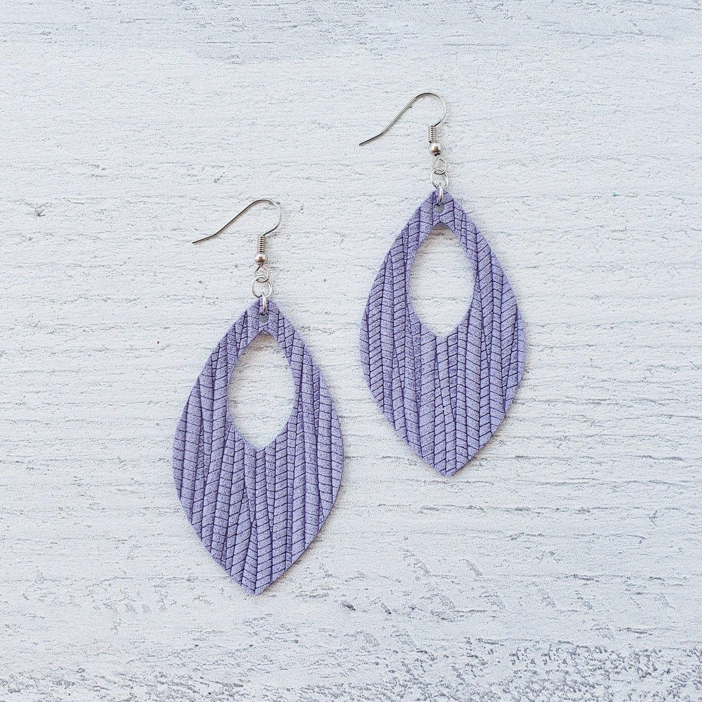 Periwinkle Palm Leather Open Teardrop Earrings