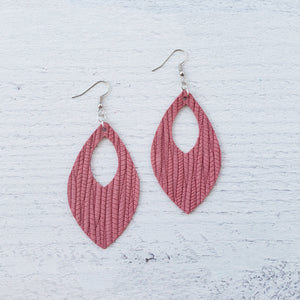 Watermelon Palm Leather Open Teardrop Earrings