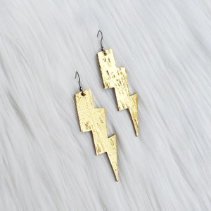 Metallic Gold Lightning Bolt Leather Earrings