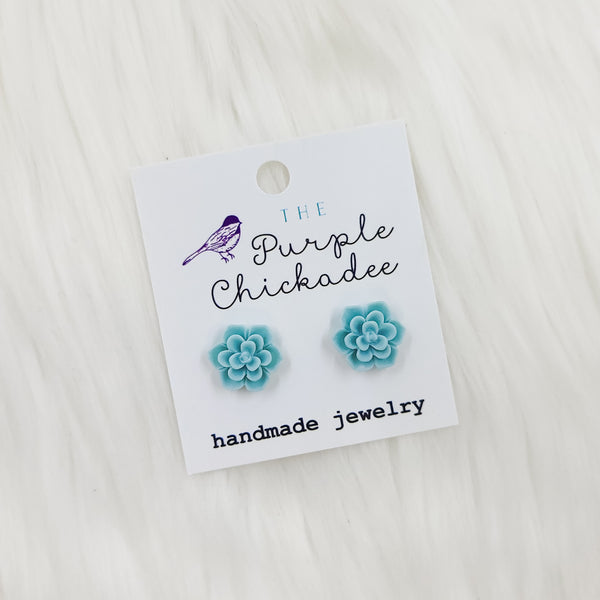 Mint Green Succulent Earrings - Titanium Hypoallergenic