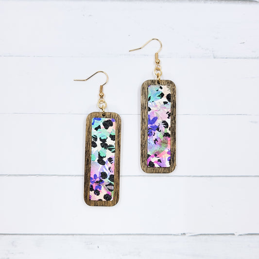 Wooden Bar - Watercolor Leopard Leather Earrings