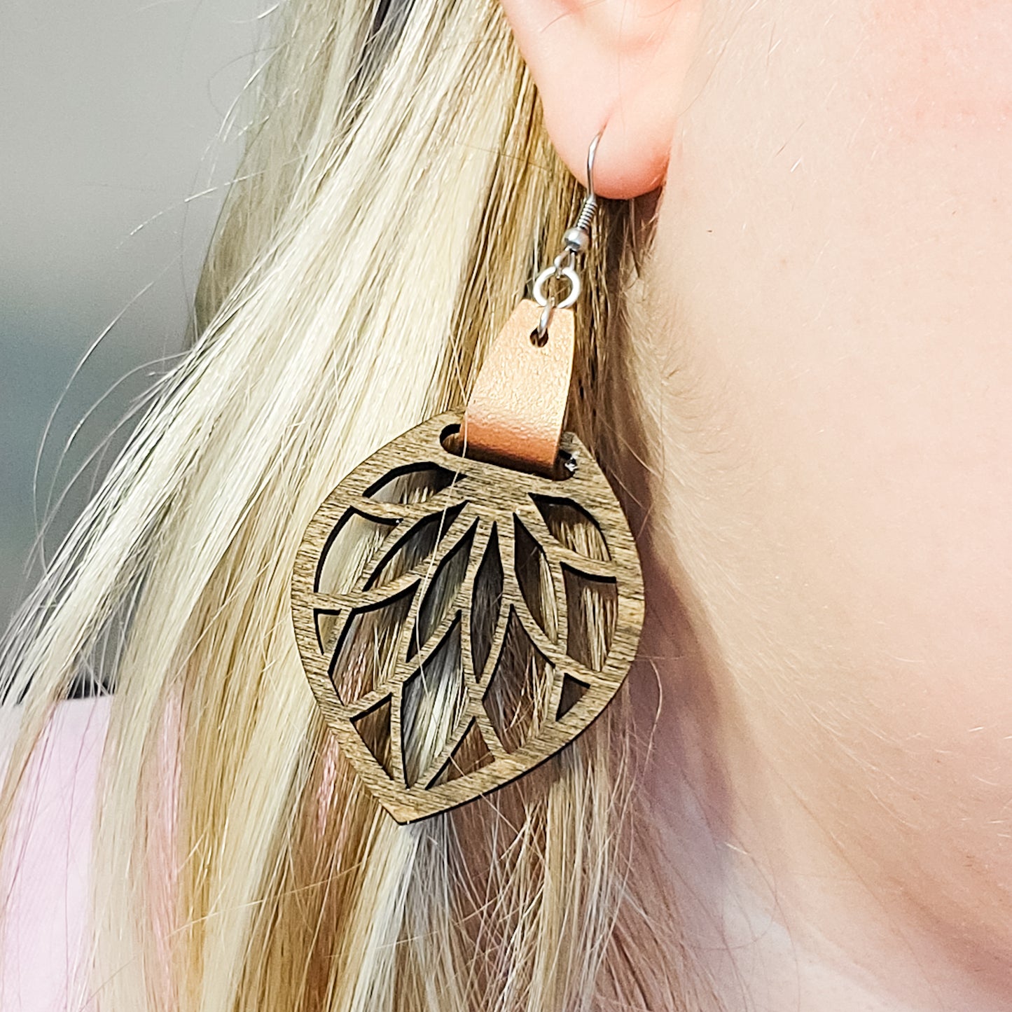 Walnut Stained Filigree Petal Dangle Earrings