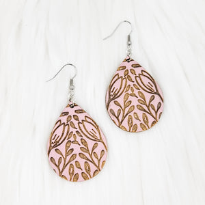 Light Purple Morning Flower Teardrop Wooden Earrings