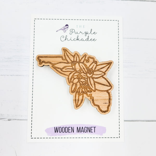 State Flower Shaped Wooden Magnets - Choose Your State
