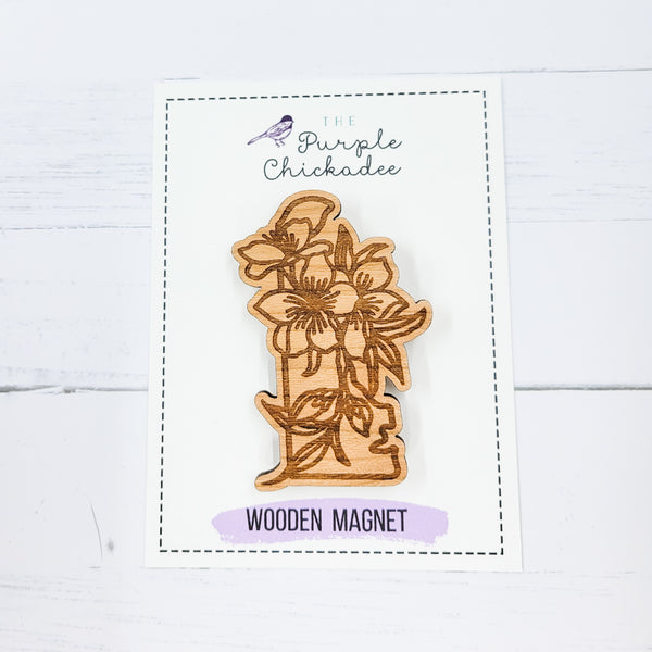 State Flower Shaped Wooden Magnets - Choose Your State