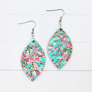Cherry Blossom Pointed Petal Wooden Dangle Earrings