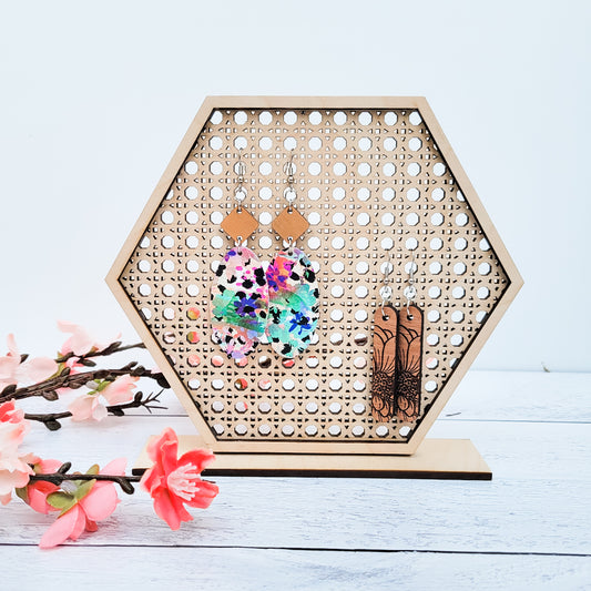 Large Hexagon Rattan Earring Stand