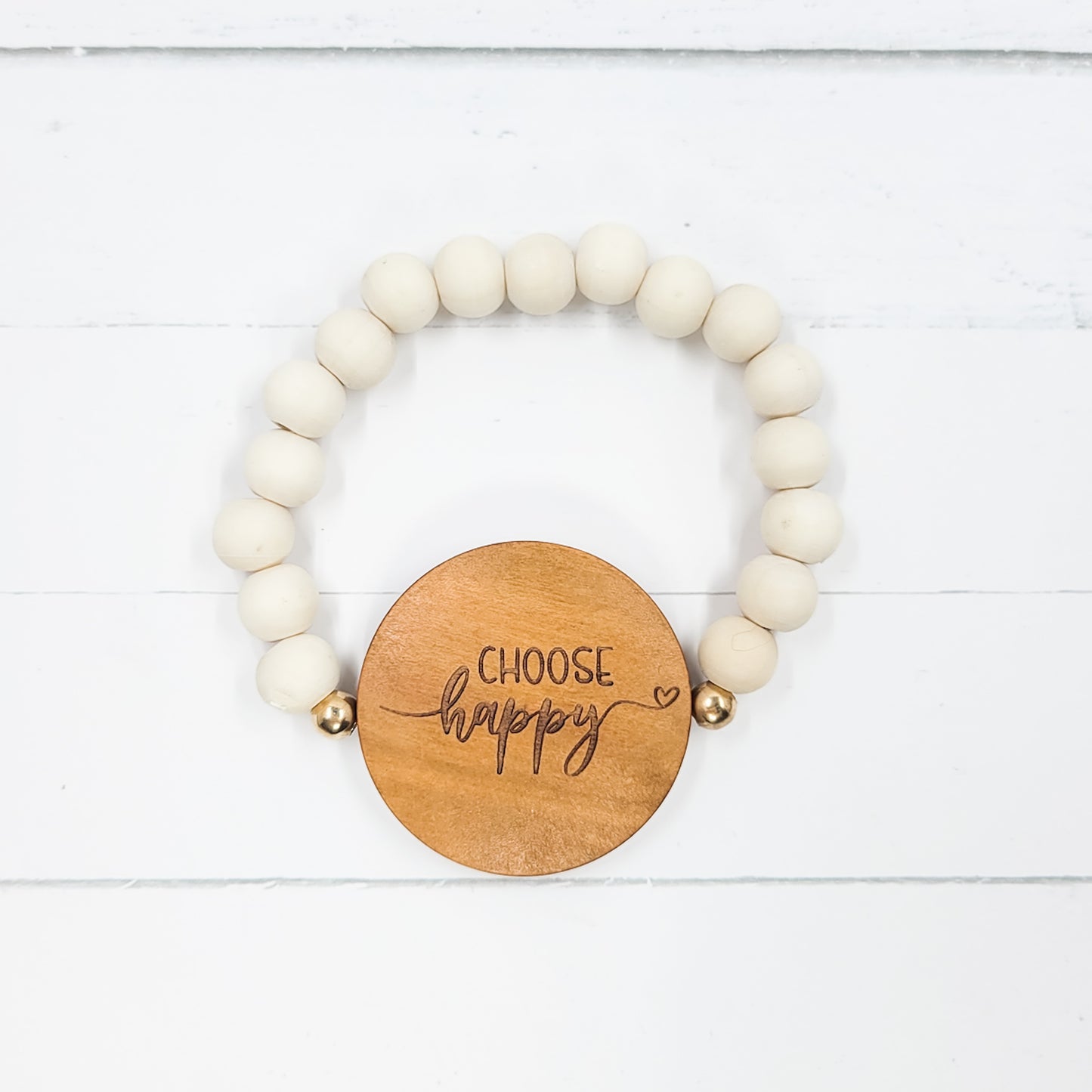 Choose Happy Wooden Bead Stretch Bracelet