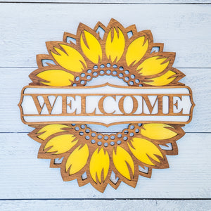Welcome Sunflower Wooden Door Hanger