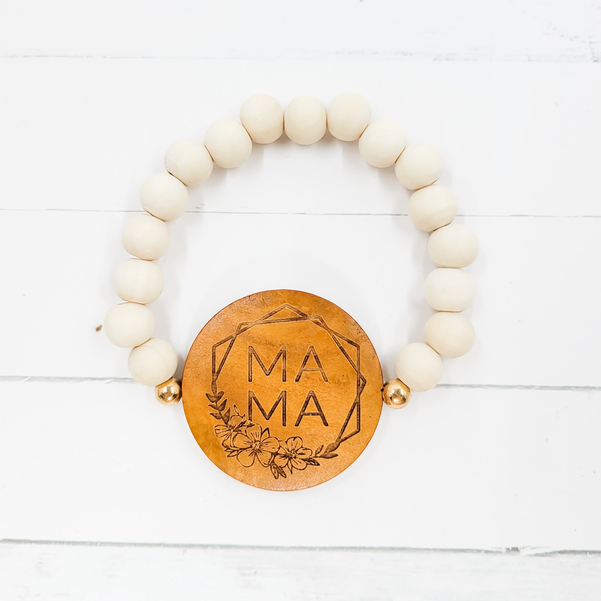 MAMA Wooden Bead Stretch Bracelet