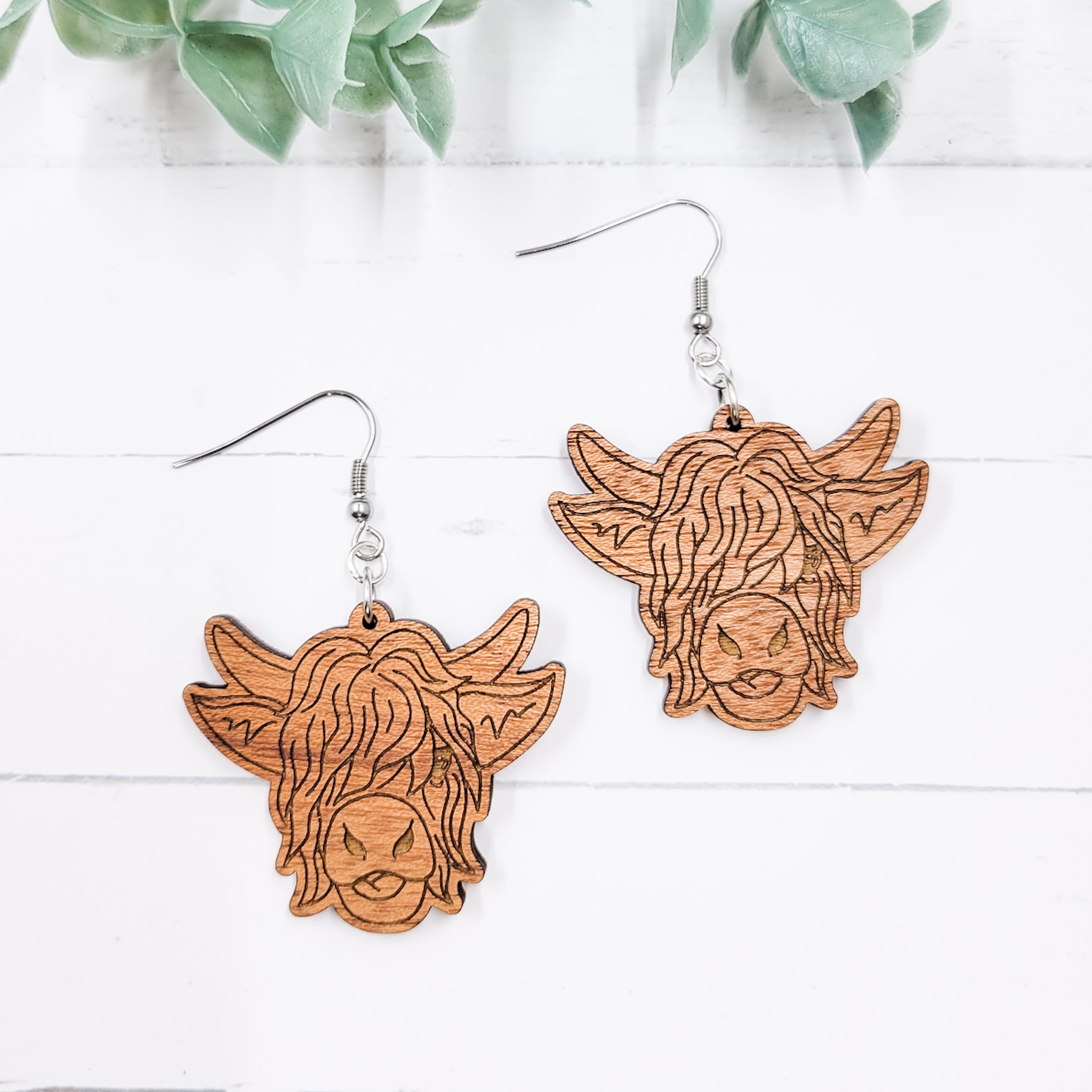 Highland Cow Wooden Dangle Earrings