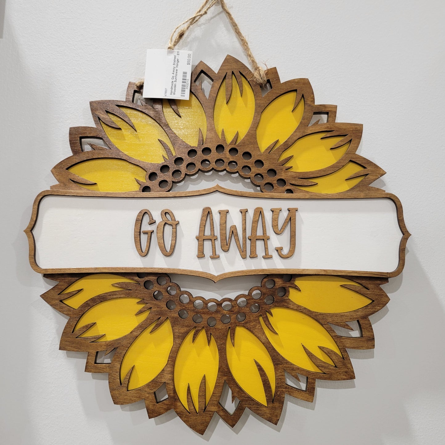 Go Away Sunflower Wooden Door Hanger