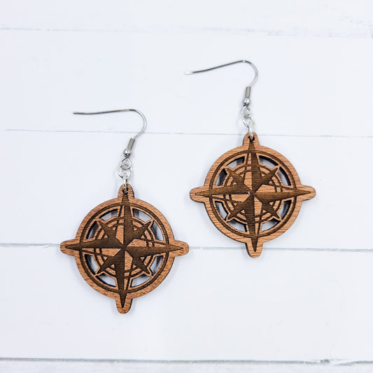 Compass Wooden Dangle Earrings