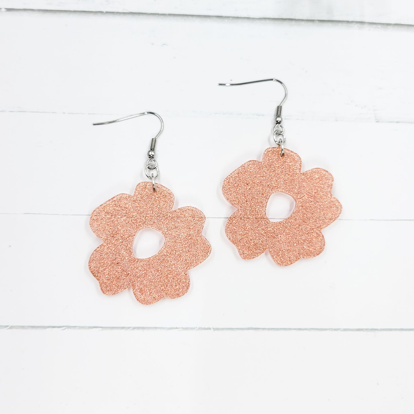 Copper Glitter Boho Flower Acrylic Dangle Earrings
