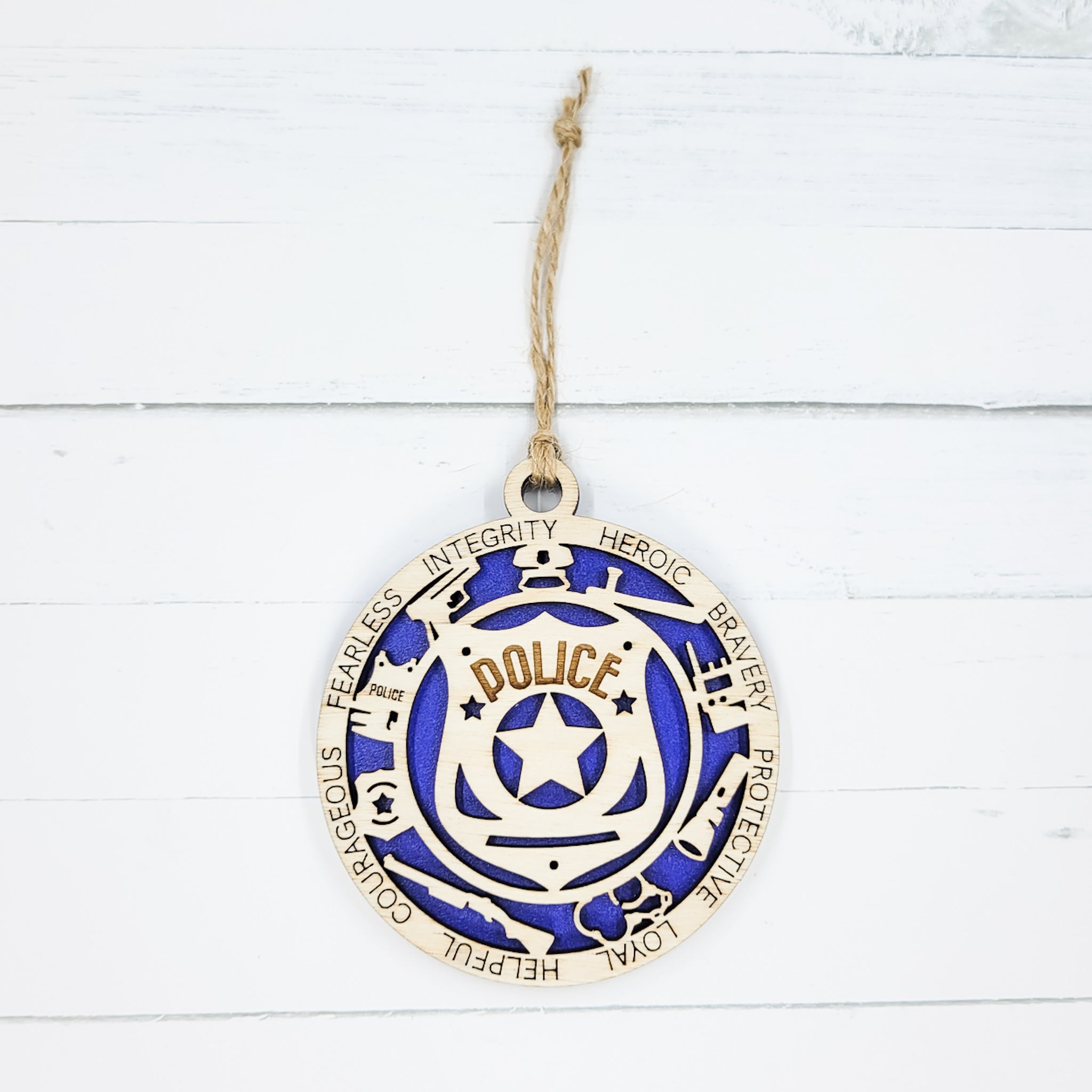 Police Round Wooden Ornament