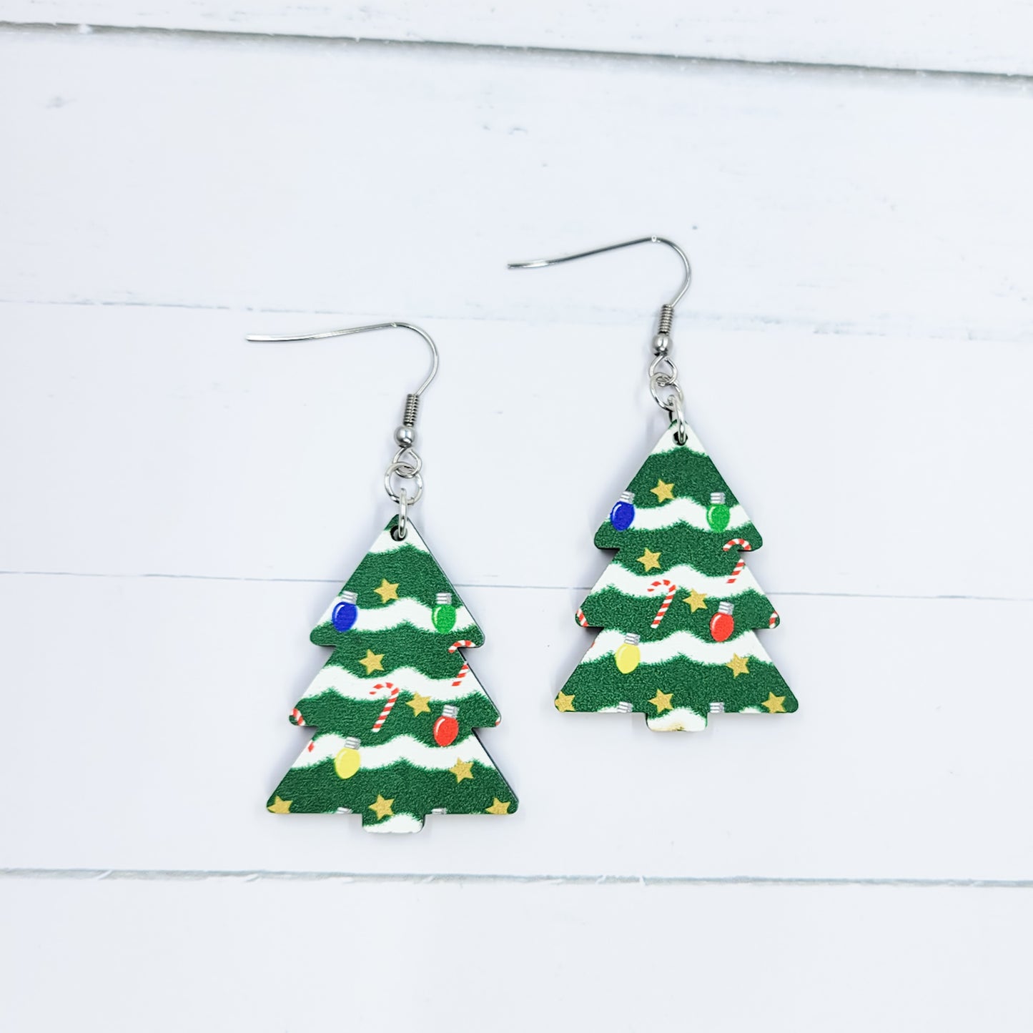 Decorated Christmas Tree Dangle Earrings