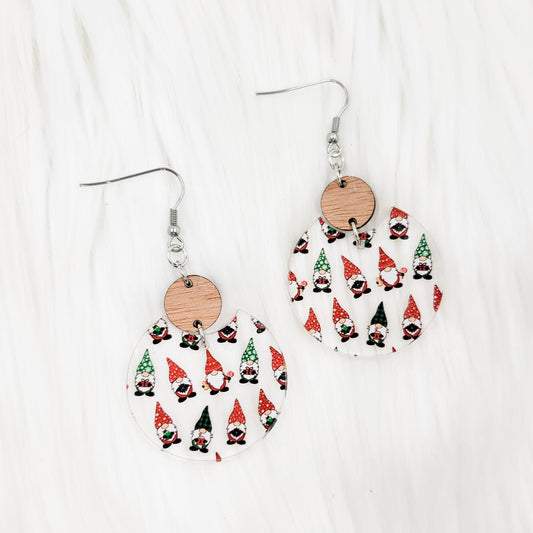 Christmas Gnomes Acrylic Semi Circle Dangle Earrings