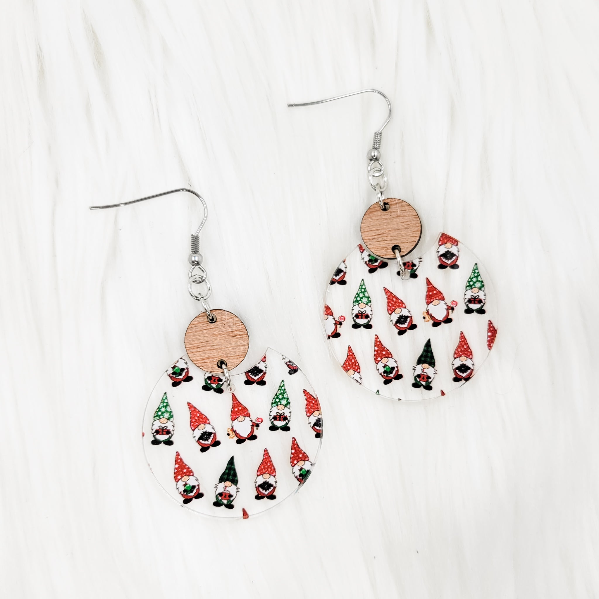 Christmas Gnomes Acrylic Semi Circle Dangle Earrings