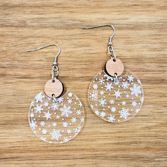 SnowFlake Acrylic Semi Circle Dangle Earrings