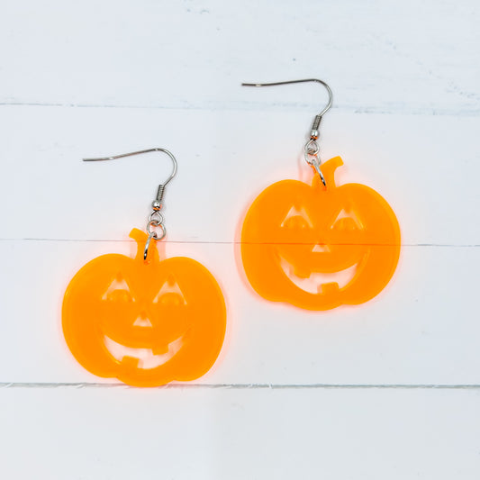 Translucent Jack O'Lantern Orange Acrylic Dangle Earrings