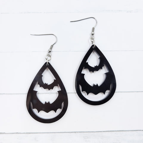 Bats Black Acrylic Teardrop Dangle Earrings