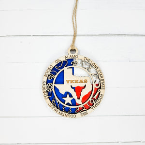 Texas Icons Round Wooden Ornament