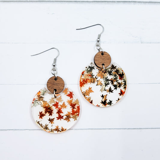 Fall Leaves Acrylic Semi Circle Dangle Earrings