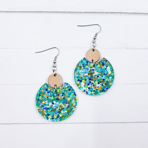 Blue Confetti Acrylic Semi Circle Dangle Earrings