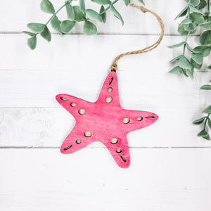 Pink Starfish Wooden Ornament