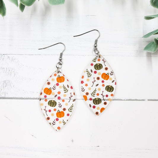 Fall Pumpkins Pointed Petal Acrylic Dangle Earrings