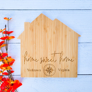 Home Sweet Home House Shapped Cutting Board - Customize Your Location
