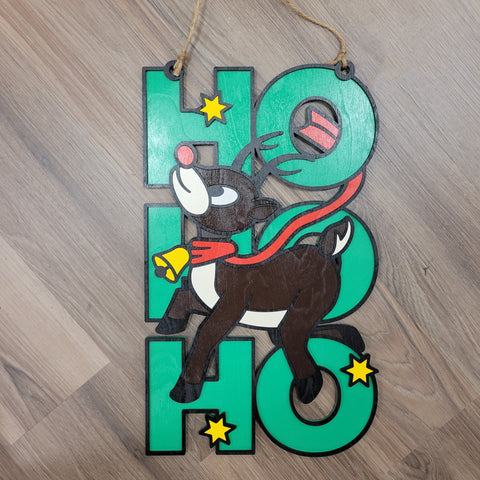 Ho Ho Ho Reindeer Wooden Door Hanger
