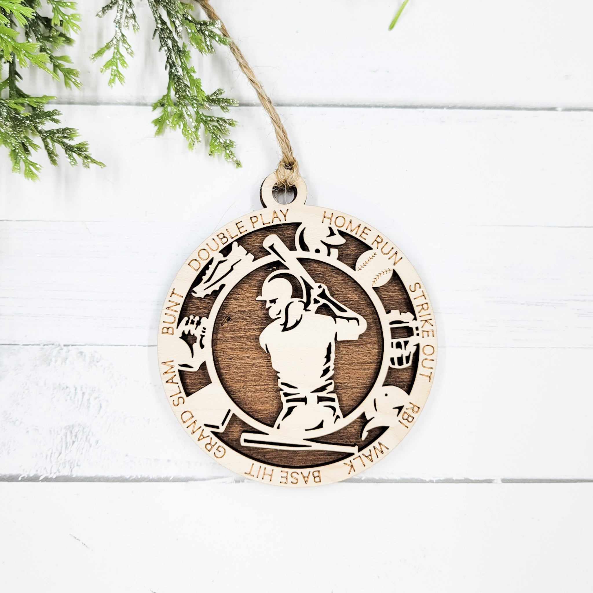 Softball Icons Round Wooden Ornament