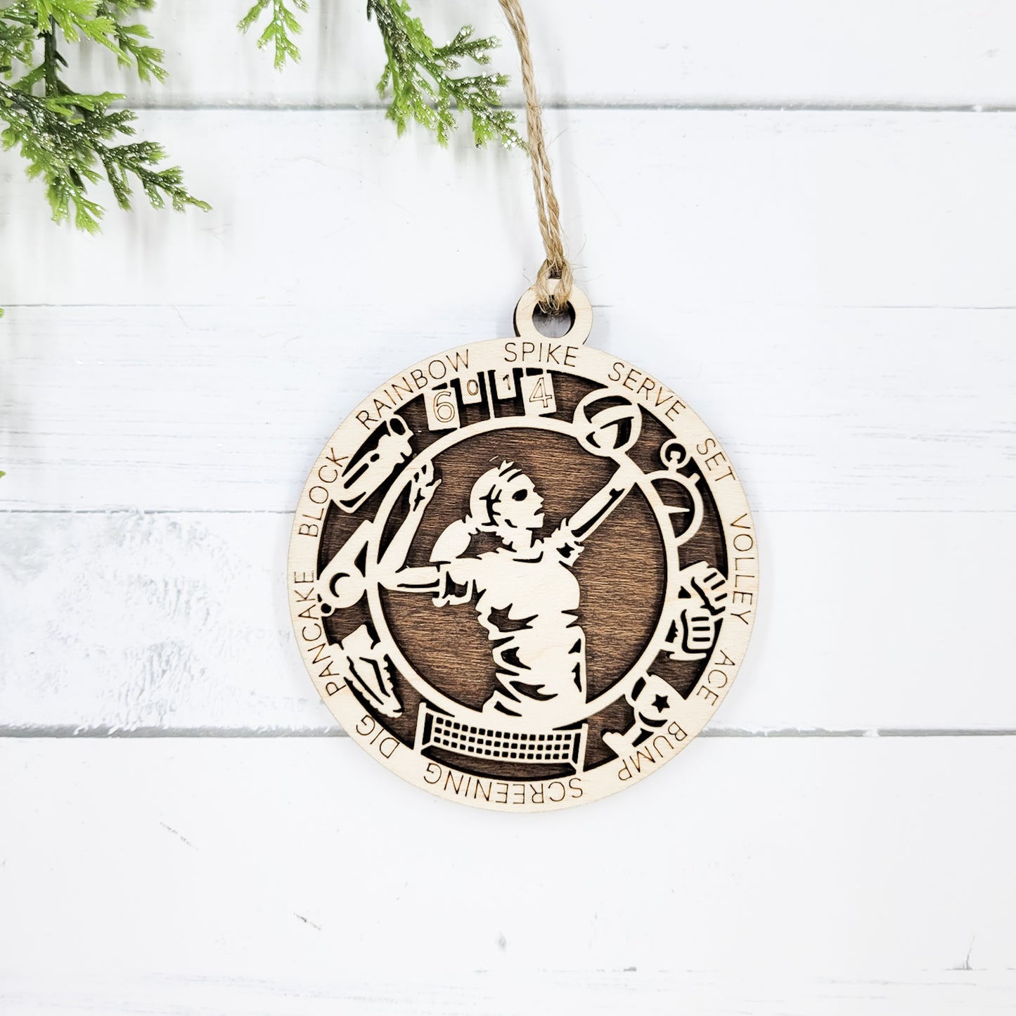Female Volleyball Icons  Round Wooden Ornament