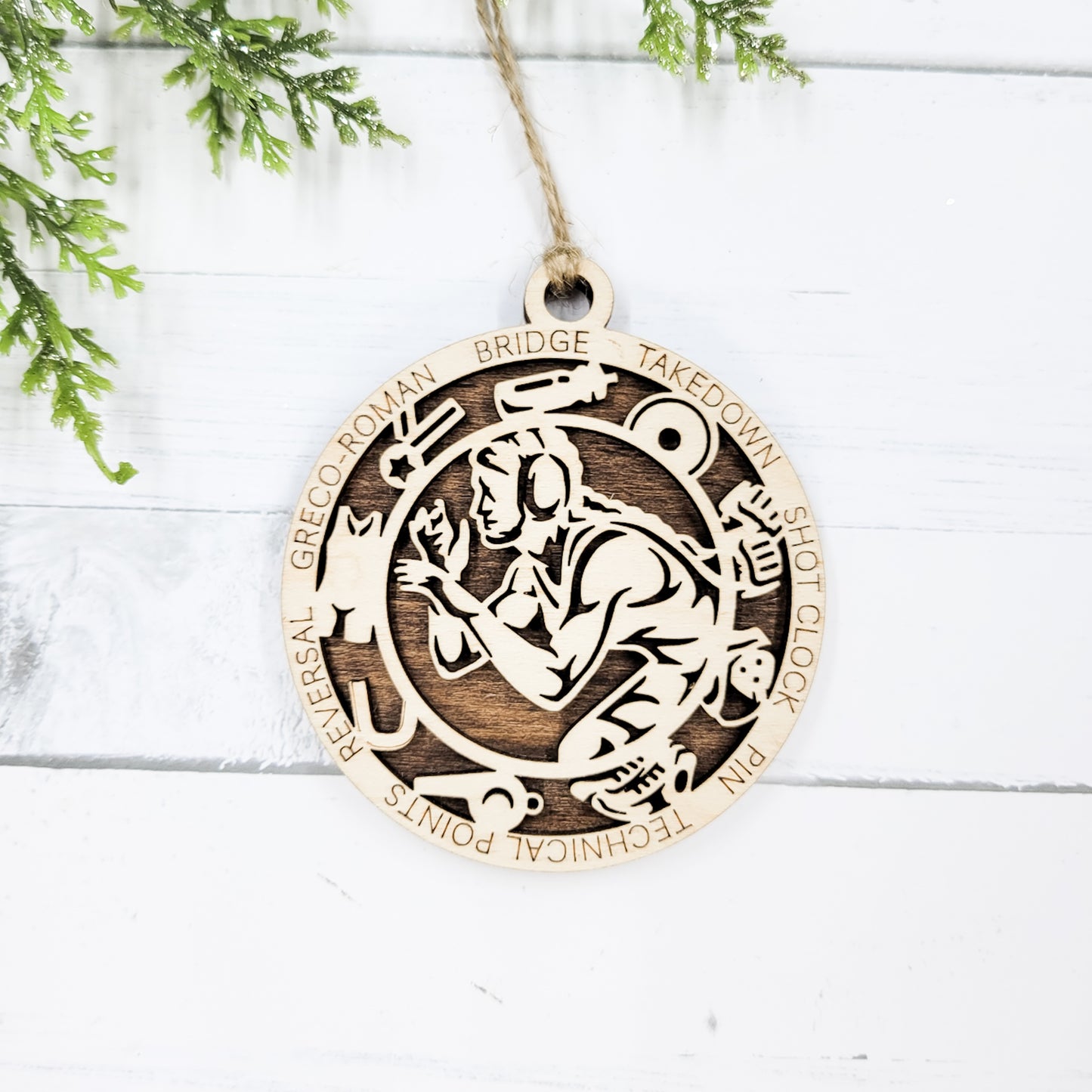 Female Wrestling Round Wooden Ornament